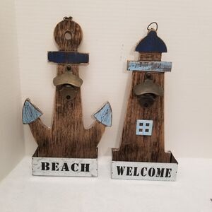 Sailing story bottle openers wall mounted w/catcher 13"Anchor 11.5 Lighthouse ru
